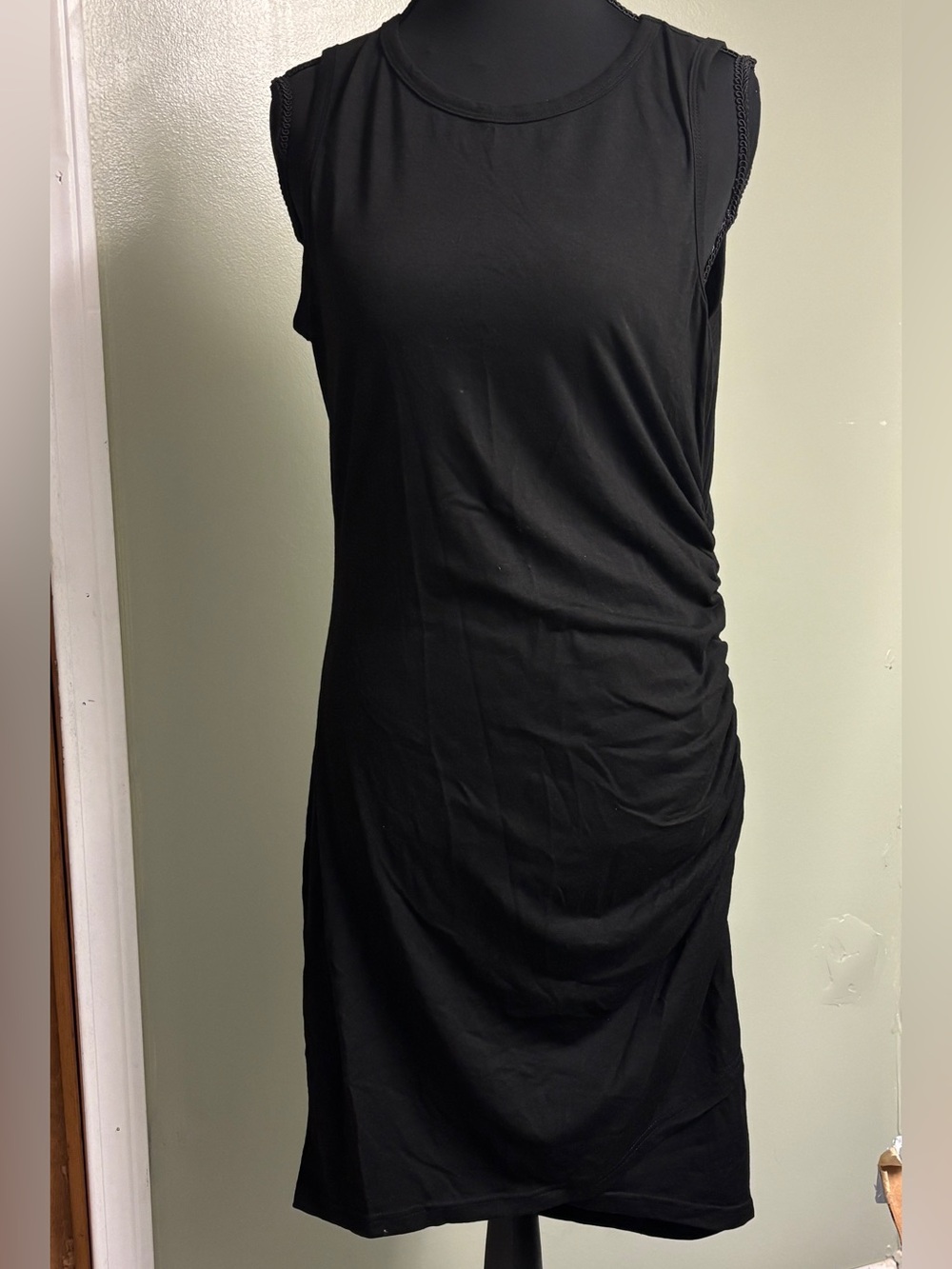 Classic Black Sleeveless Ruched Tulip Hem Women’s Dress